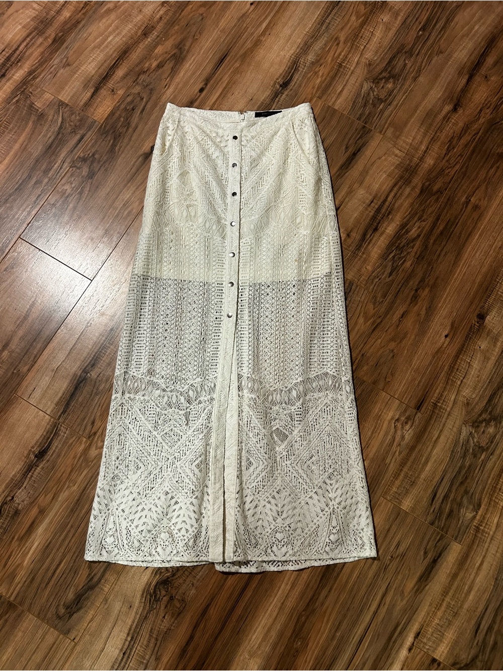 BCBGMaxAzria Ivory Crochet Button-Front Maxi Skirt